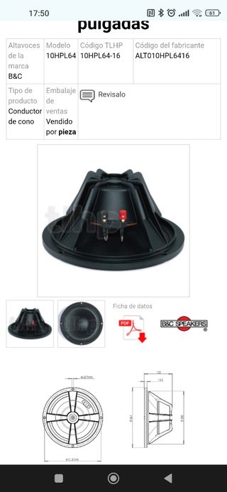 Altavoz Woofer 10 pulgadas 200w nominal