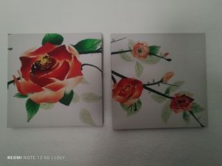 2 Cuadros Lienzos Flores Rojas