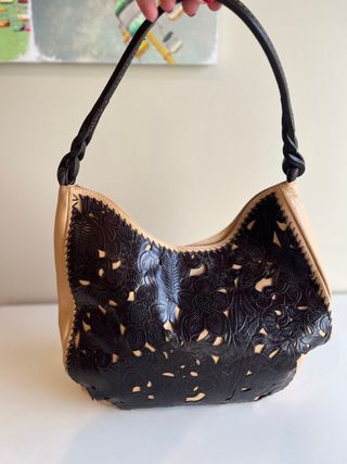 Bolso piel beige y marrón