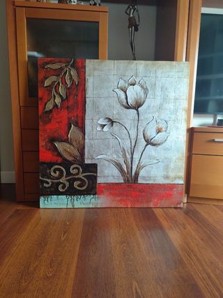 Lienzo decorativo flores 100x100cm