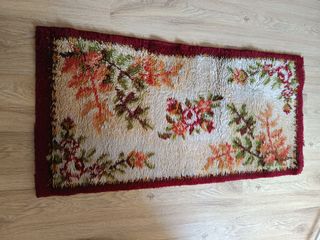 Alfombra vintage - Lana - Beige y Rojo