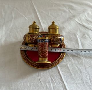 Salero, pimentero,palillero y bandeja mesa vintage