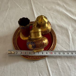 Salero, pimentero,palillero y bandeja mesa vintage