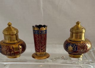 Salero, pimentero,palillero y bandeja mesa vintage