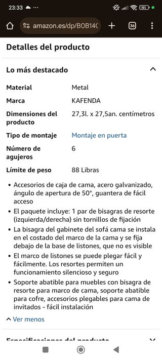 Bisagras cama/sofá - 2uds