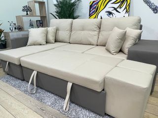 Sofá cama + 2 taburetes auxiliares-oferta