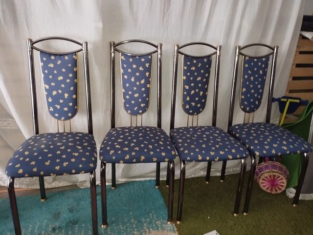 4 Sillas Comedor Vintage Azul y Dorado