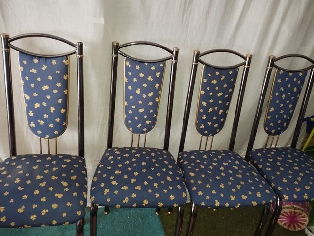 4 Sillas Comedor Vintage Azul y Dorado