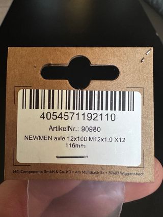 NEWMEN Perno passante M12x1,0 mm Strada anteriore 