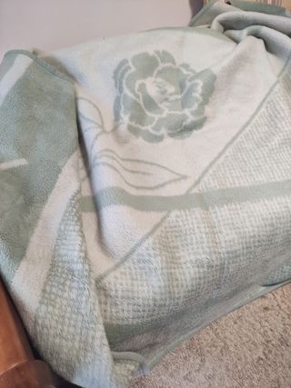 Manta reversible lana -  verde 