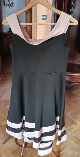 Vestido fiesta negro beige