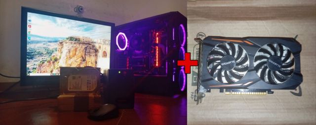 PC fisso, con montor, hardisk, webcam, mouse, GPU