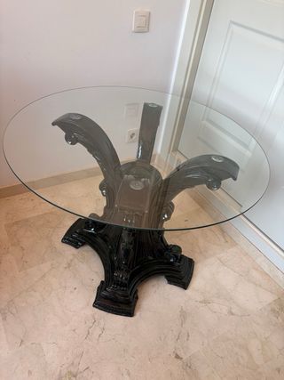 Mesa centro fibra de poliéster y cristal. Pedestal