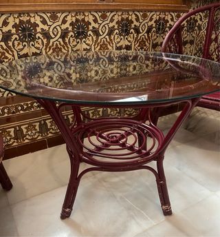 Conjunto mimbre: 2 sillas + mesa