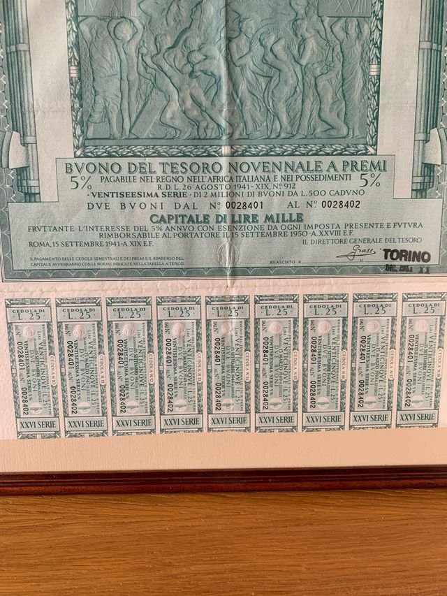 Buono del Tesoro Regno d'Italia 1941