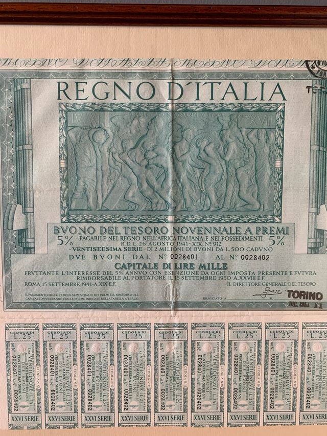 Buono del Tesoro Regno d'Italia 1941
