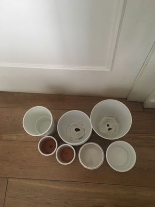 7 macetas blancas cerámica diferentes tamaños