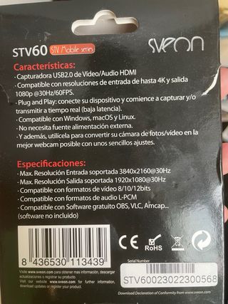 Capturadora Sveon STV60 4K HDMI