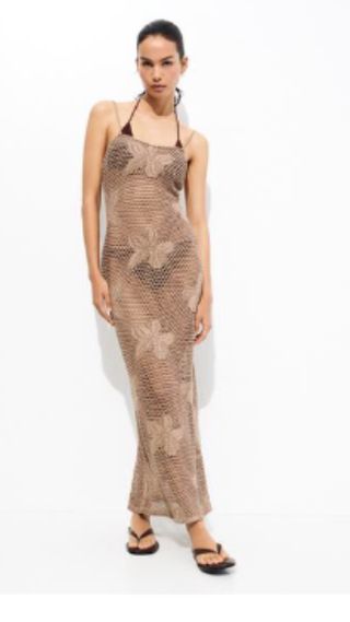 Vestido crochet beige largo