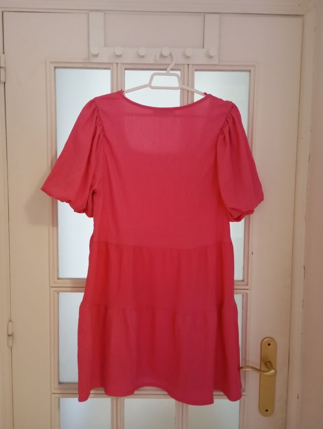 Vestido rosa mangas globo