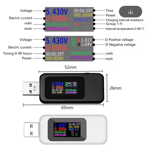 Tester voltmetro USB KWS-MX18L 10in1 QC3 PD