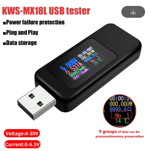 Tester voltmetro USB KWS-MX18L 10in1 QC3 PD