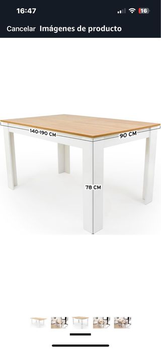 Mesa extensible madera-metal blanco-marrón 140-190