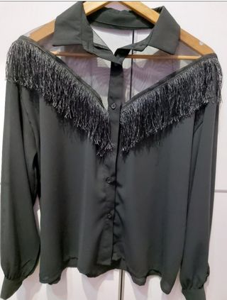 Camisa negra flecos - Talla única
