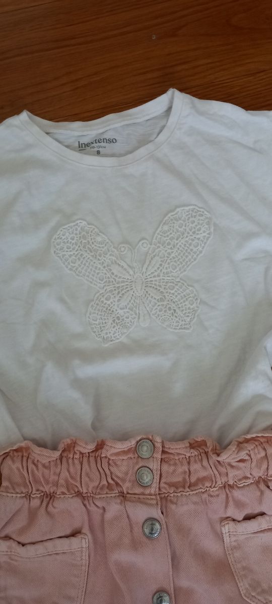 Conjunto niña: Falda rosa + camiseta