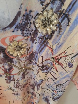 Blusa vintage fiori paillettes maniche corte