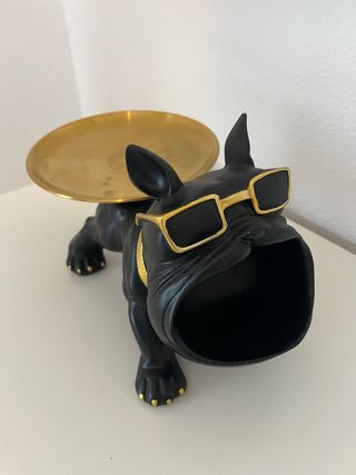 Perro Bulldog Decorativo Dorado y Negro