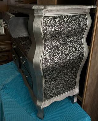 Cómoda 8 cajones - Negro/Plata