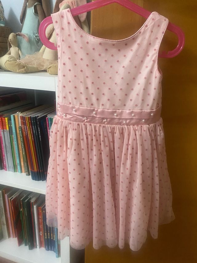 Vestido ceremonia niña rosa lunares tul Boboli