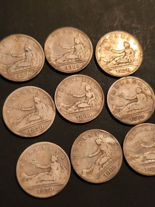 9 MONEDAS DE 2 PESETAS 1869-1870
