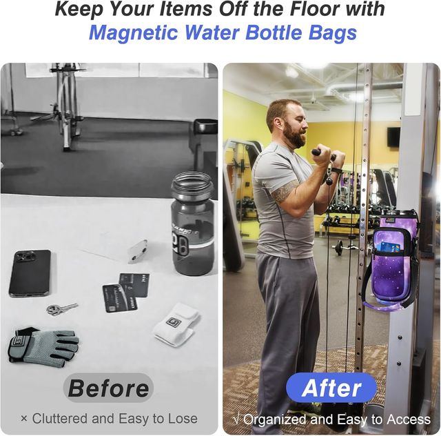 Bolsa Magnética para Gimnasio, Portabotellas Agua