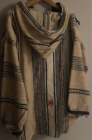 Poncho canguro lana beige-negro, talla única (M/L)