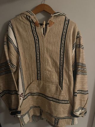 Poncho canguro lana beige-negro, talla única (M/L)
