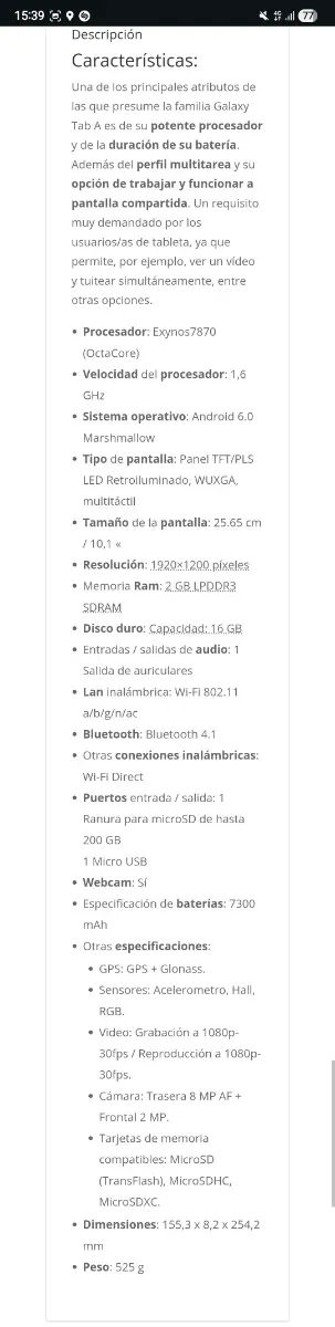 Tablet Samsung Galaxy Tab A 16GB