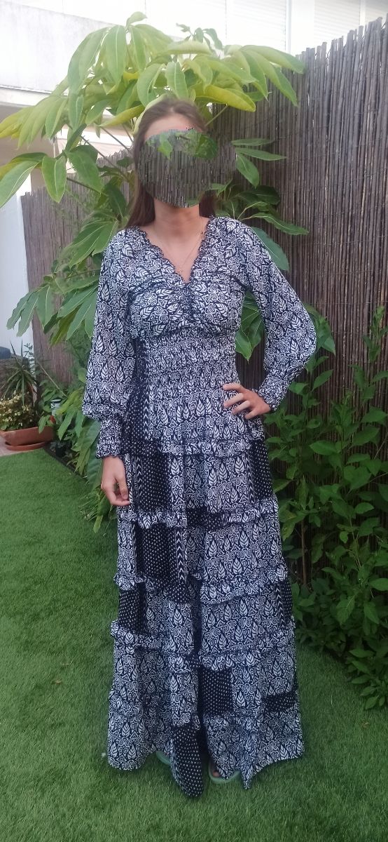 Vestido largo blanco y negro, talla XS a M