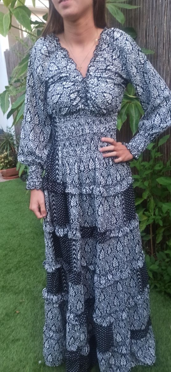 Vestido largo blanco y negro, talla XS a M