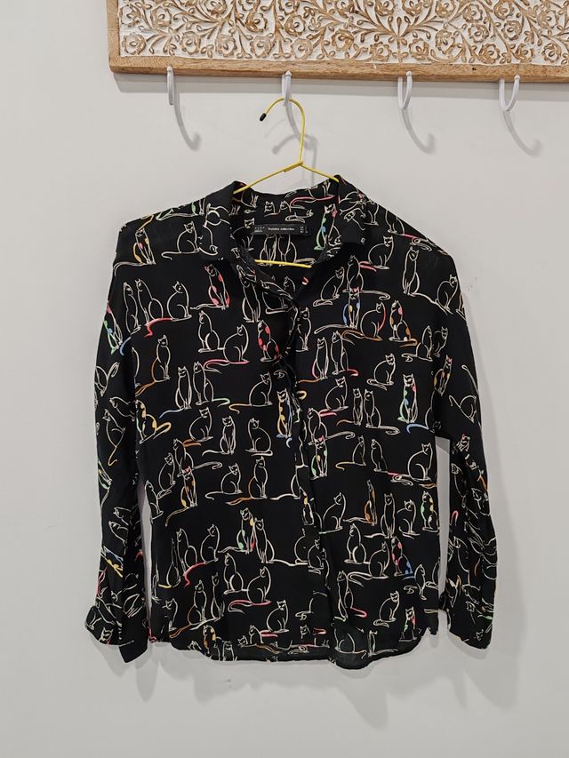 Camisa Zara Gatos - Talla S