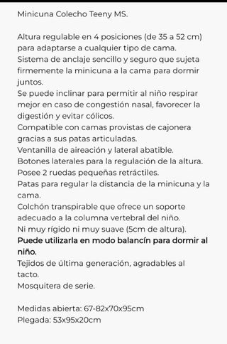 Minicuna colecho regulable altura