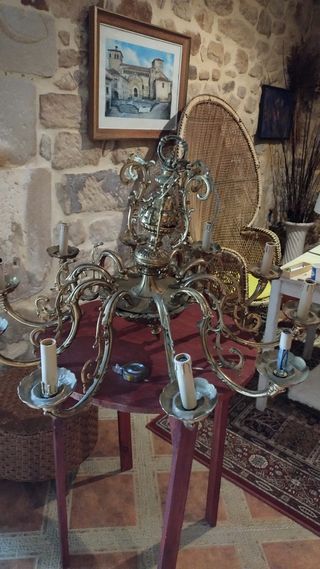 Lampara bronce antigua 10 brazos