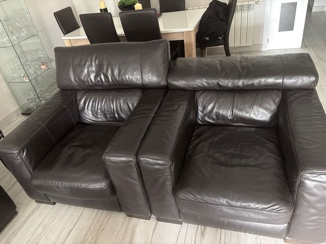 Sofá y 2 sillones de piel marrón