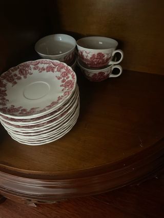 Juego  de 12 platos y 12 tazas  consomé porcelana