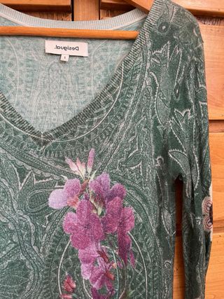 Jersey Desigual - Verde flores talla S-M