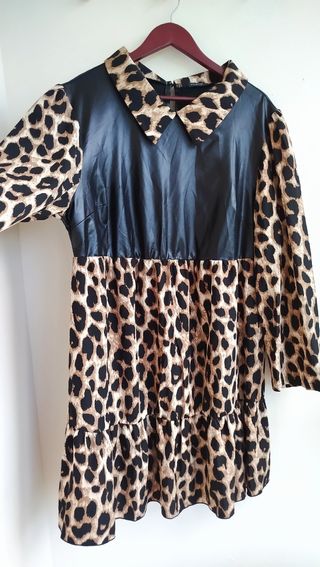 Vestido negro leopardo T.52 3XL talla grande