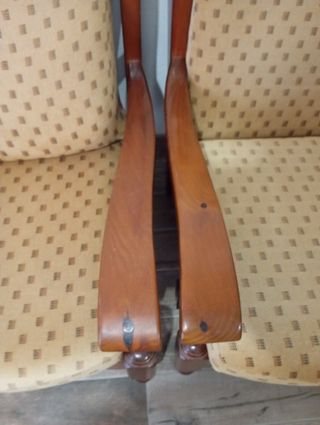 Sofá 2 plazas y sillón madera - beige