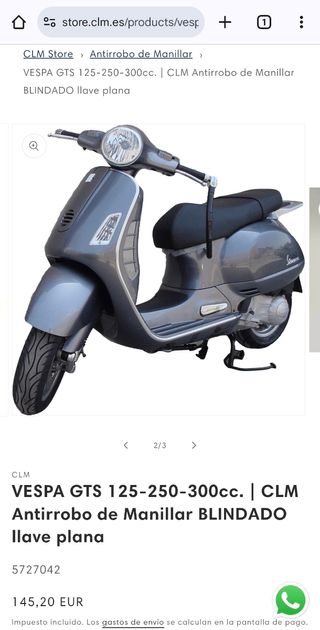 CLM Antirrobo Manillar Vespa GTS 125-300cc