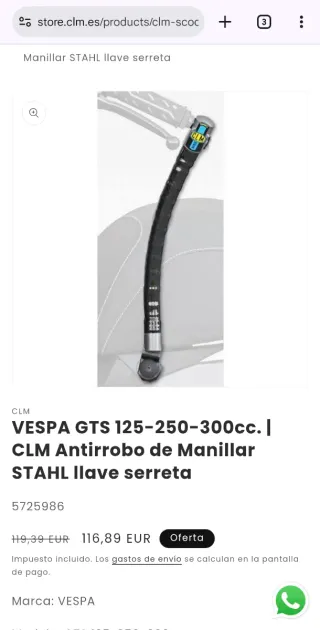 CLM Antirrobo Manillar Vespa GTS 125-300cc